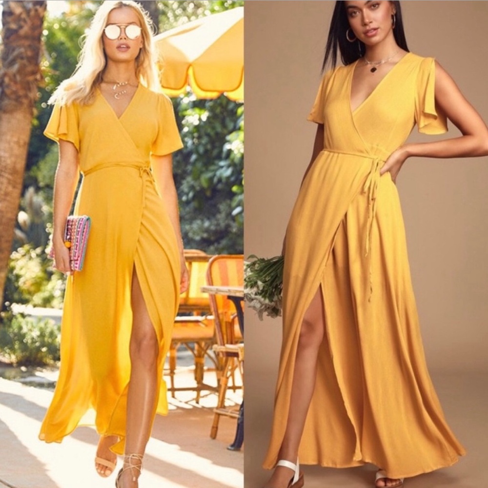 Lulu’s‎ Much Obliged Golden Yellow Wrap Maxi Dress